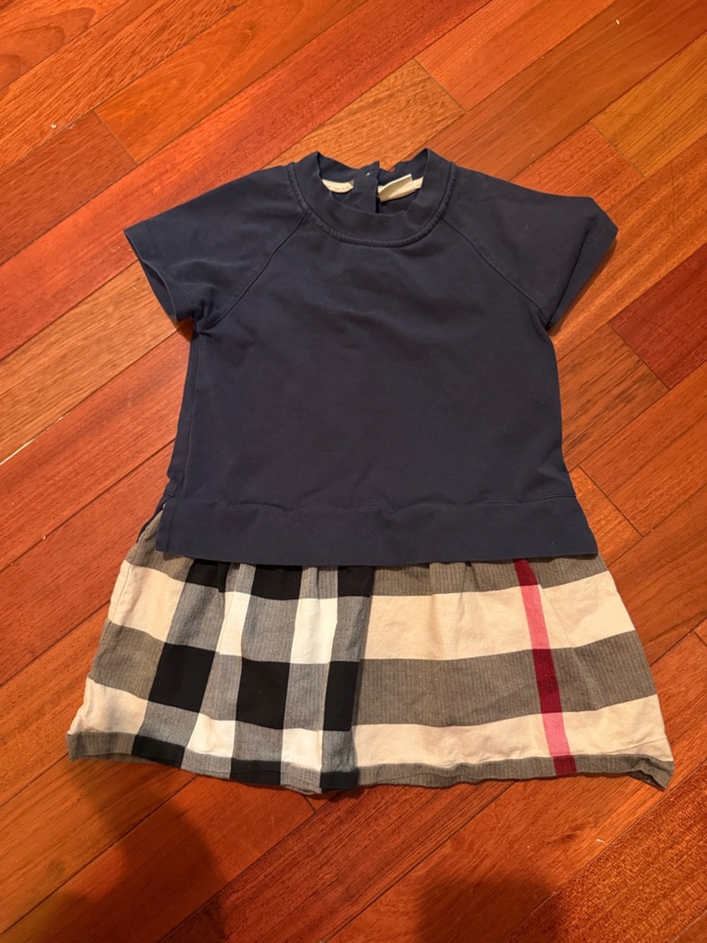 Navy and Plaid Burberry style Girls' Short Sleeve Dress